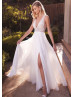 Ivory Beaded Chiffon Slit Sexy Wedding Dress